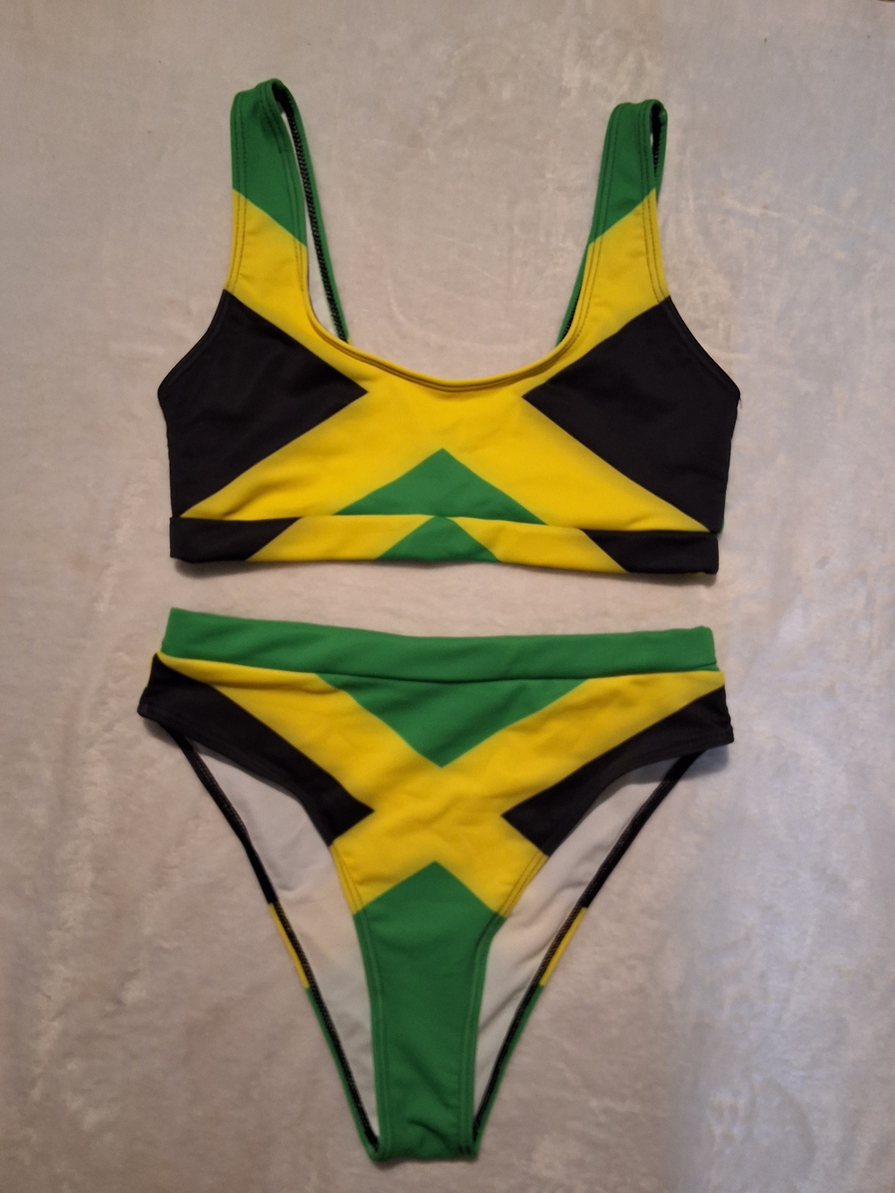 Jamaican Flag Block Green Yellow Black Bikini Set